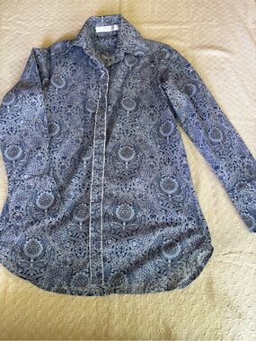 Daniela Corte Women Blue Patterned Button-Up Shirt Cotton